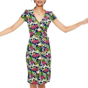 Boden Floral Print Jersey Knit Summer Wrap Dress - 8